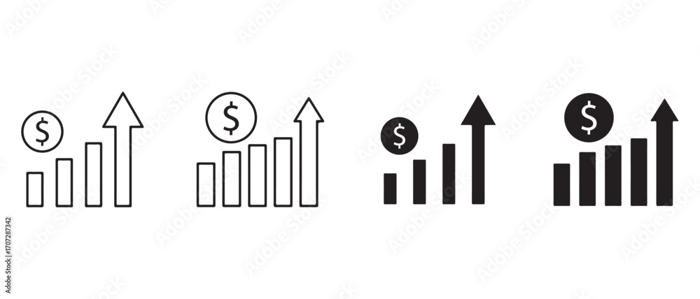 Obraz premium Financial growth chart icon. with dollar sign isolated on white background.