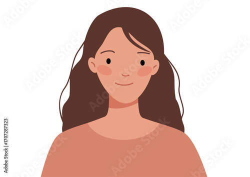 Woman with brown hair smiling. Happy female avatar for user profile or social media app. Diverse character portrait for concept design.