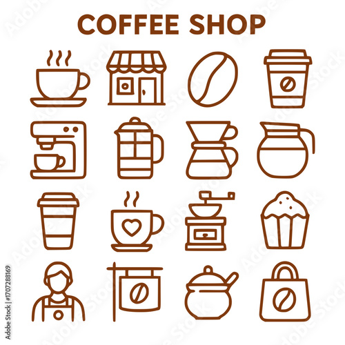 Coffee Shop Line Icons Set