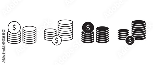 coins icon set. isolated on white background for finance concept.