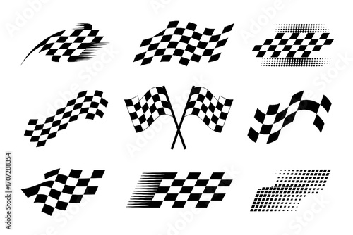 Checkered Racing Flags Vector Set