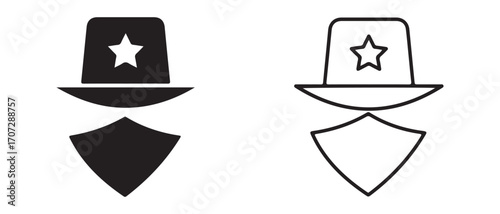 Sheriff with bandana icons. isolated on white background, wild west outlaw symbol.