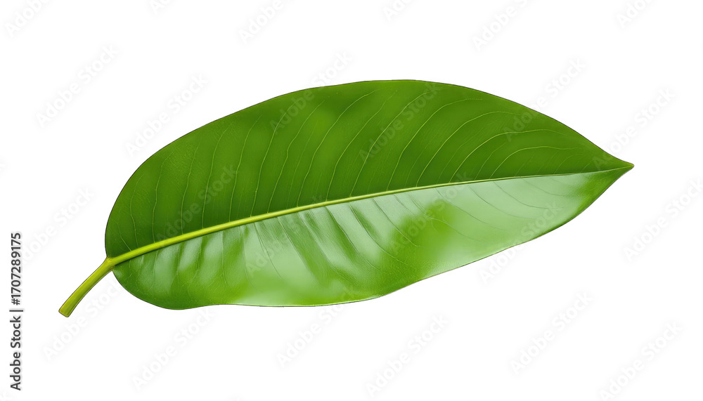 Fototapeta premium Single Green Leaf with Yellow Stem on Black Background isolated on a transparent background
