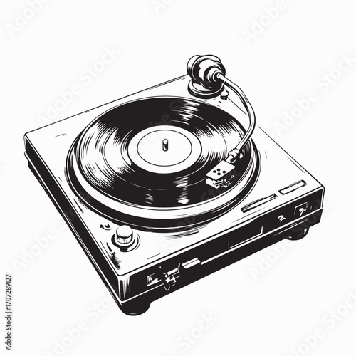 Realistic Vinyl Turntable Vector Illustration for Retro Music DJ Themed Artwork