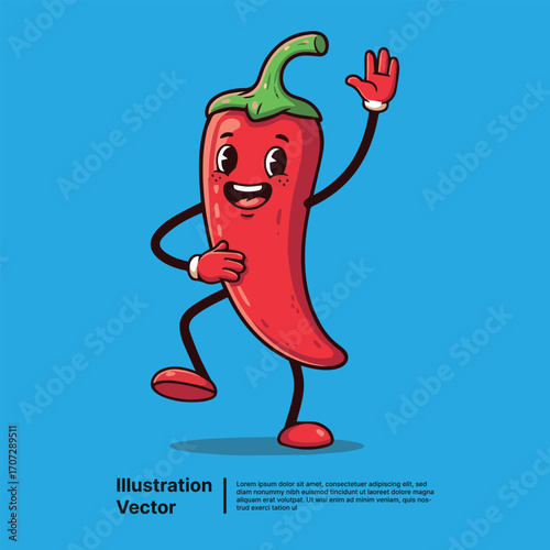 Happy Red Chili Pepper Character Waving Hello with a Big Smile and Googly Eyes