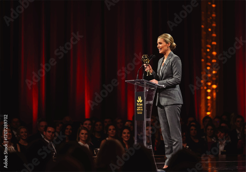 Woman Accepting Award on Stage at Ceremony