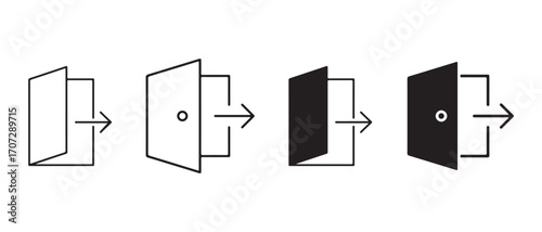 Exit door icon set. isolated on white background, symbol of leaving concept.