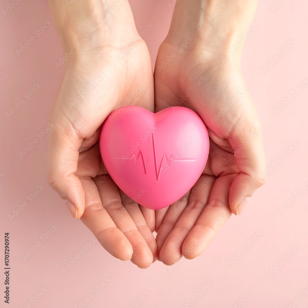 Obraz premium Pink heart held in hands