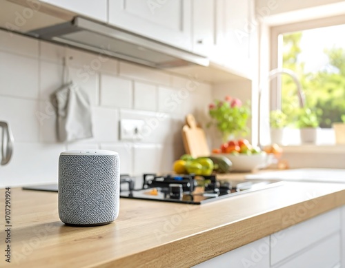 Smart speaker on kitchen counter