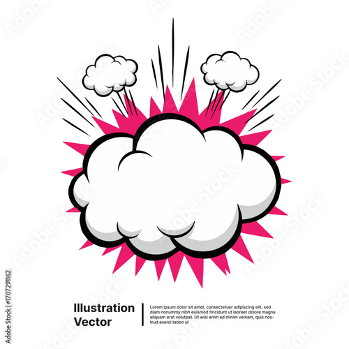 Comic book explosion cloud with pink burst effect. Cartoon pop art style vector illustration