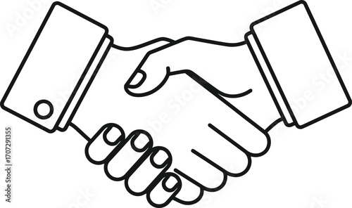 Handshake: A simple yet powerful line art depicting a firm handshake, symbolizing agreement, collaboration, and mutual respect. Ideal for conveying professionalism and teamwork.