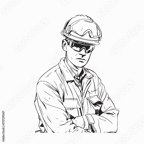 Construction Engineer Wearing Protective Clothing Helmet and Gear Vector Illustration