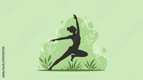 Yoga Silhouette with Natural Elements - Lifestyle Vector Illustration