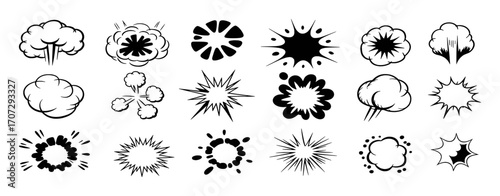 Collection of Black and White Comic Book Explosion and Smoke Effects