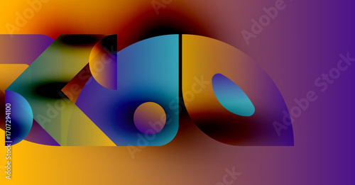 Abstract colorful design features overlapping shapes, gradients, vibrant hues. Modern aesthetic, digital illustration, bold composition.