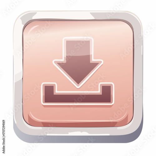 Vector download icon with beveled square, dusty rose grey palette