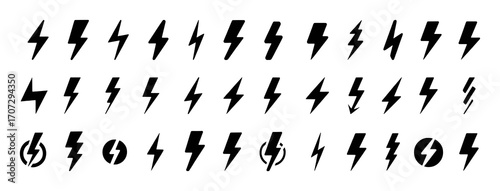 Collection of Black Lightning Bolt Icons and Symbols