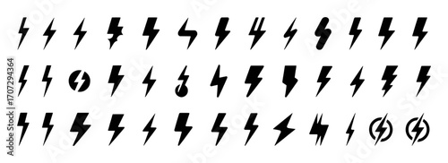 Collection of Black Lightning Bolt Icons and Symbols