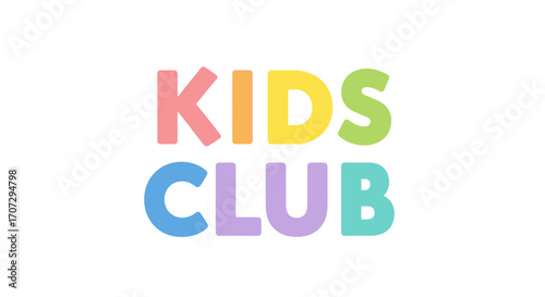 Playful and colorful text spelling 'KIDS CLUB' in pastel shades