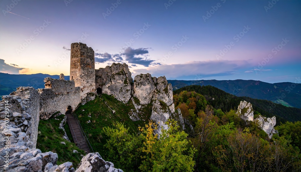 Fototapeta premium Majestic castle ruins at sunset