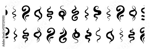 Collection of Black Swirling Smoke and Steam Icons on White Background