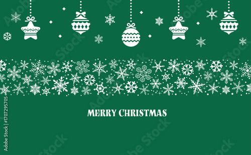 雪の結晶とオーナメントのクリスマスカード背景