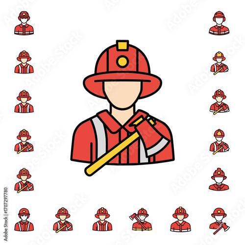 Firefighter Icon with Axe, Emergency Services Professional, Safety Hero.