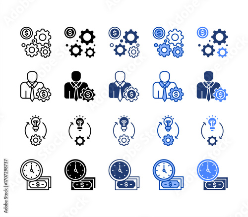Management, Financial Guide, Financial Advisor, Time Is Money, multiple style icon set.