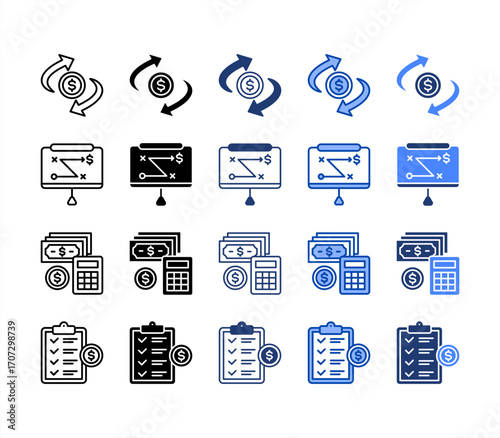 Cash Flow ,Cost, Presentation, Planning, multiple style icon set.