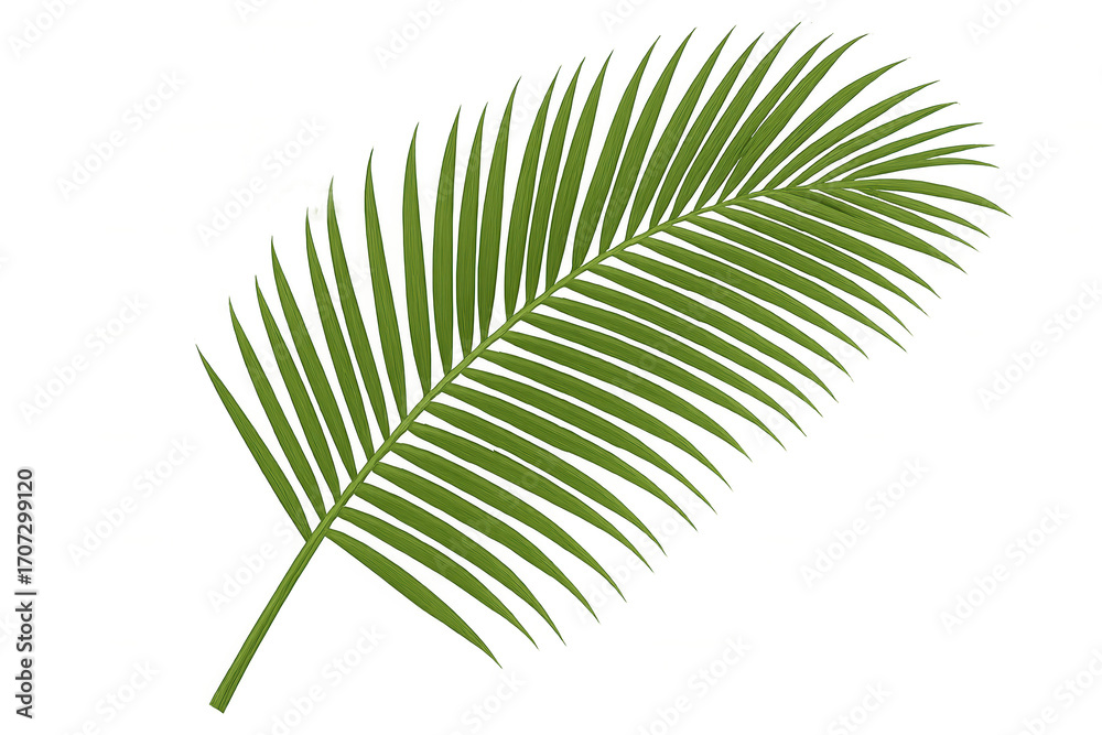 Obraz premium Green palm leaf realistically rendered, floating against transparent backdrop, embodying tropical summer vibrancy and design flexibility