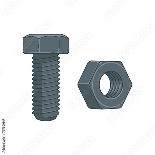 Metal bolt and nut set – flat illustration