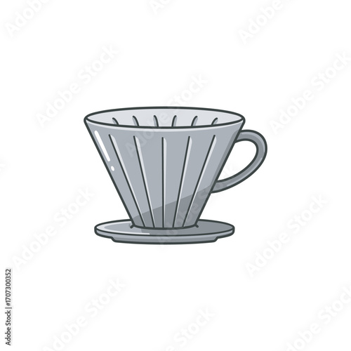 Gray ceramic coffee dripper with handle for manual brewing – flat illustration