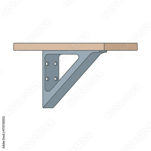 Metal wall bracket with wooden shelf for home and office organization – flat illustration