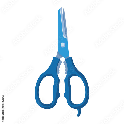 Blue safety scissors with rounded blades for children's crafting activities – flat illustration
