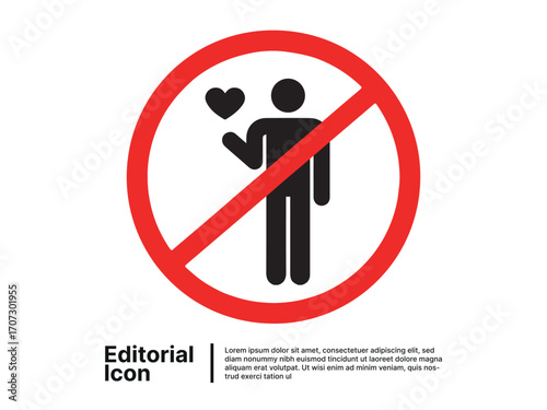 Graphic icon symbolizing forbidden love or the rejection of affection, representing anti-romance and emotional barriers