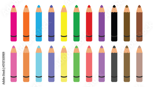 Set of colored pencils. crayons in rainbow colors. color pencils for creativity. school learning and education concept. vector flat illustration