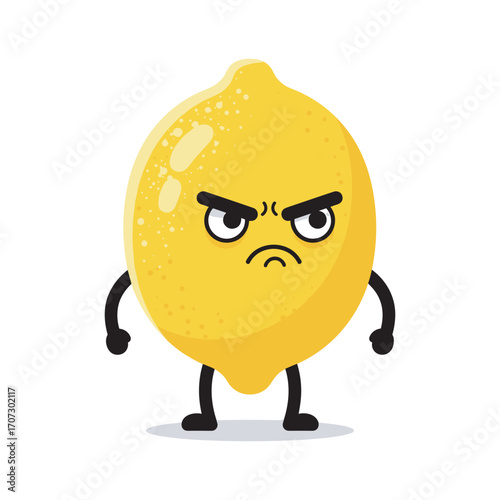 Angry lemon cartoon character with frowning expression and arms – flat illustration