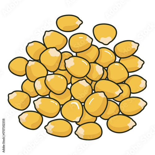 Yellow popcorn kernels pile – flat illustration