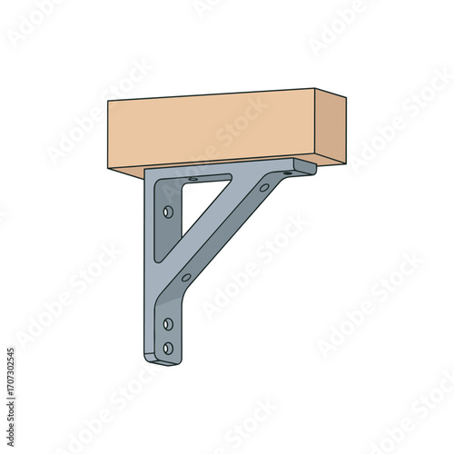 Metal shelf bracket supporting wooden beam – flat illustration