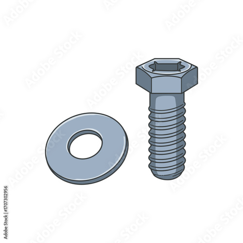 Hex bolt and washer – flat illustration