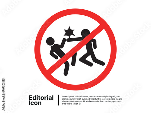 No fighting prohibition sign with two stick figures in a physical conflict, a vector icon