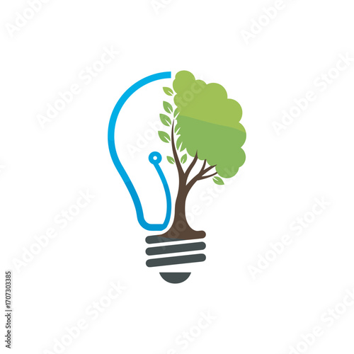 Eco-friendly innovation: light bulb merging with green tree illustration – flat illustration