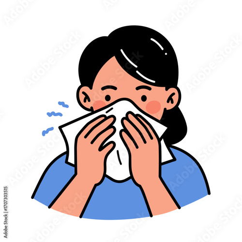 Young woman wiping her nose with tissue indoors  