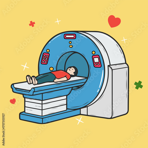 An illustration of an MRI machine, a vector icon for medical imaging and diagnostics. This graphic represents advanced medical technology, radiology, and hospital equipment
