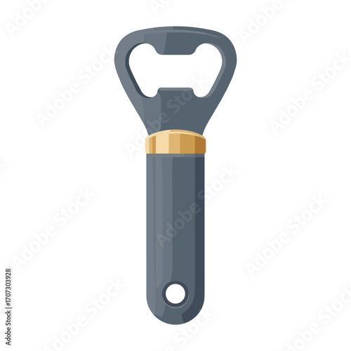 Metal bottle opener with black handle for easy cap removal – flat illustration