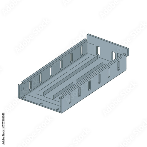 Steel cable tray with perforated design for electrical installations – flat illustration