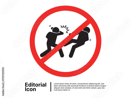 Prohibition symbol for stopping physical assault, a warning icon against violence and fighting