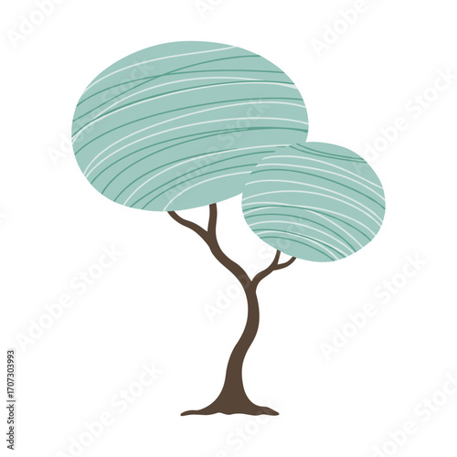 Minimalist illustration of stylized tree with green canopy and brown trunk – flat illustration