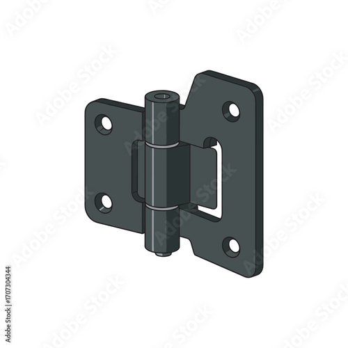 Black metal door hinge with three holes and pin – flat illustration