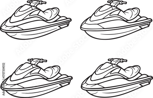 Set of Jet ski Outline vector illustration isolated On Transparent Background